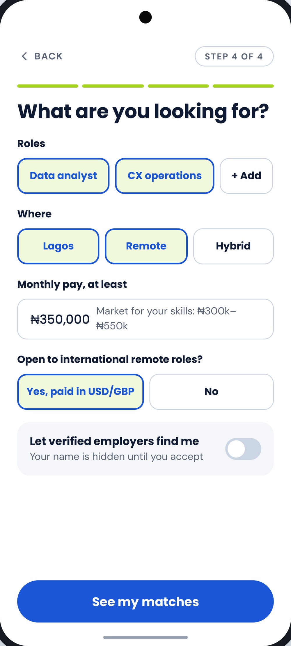 EnabledJobs screen